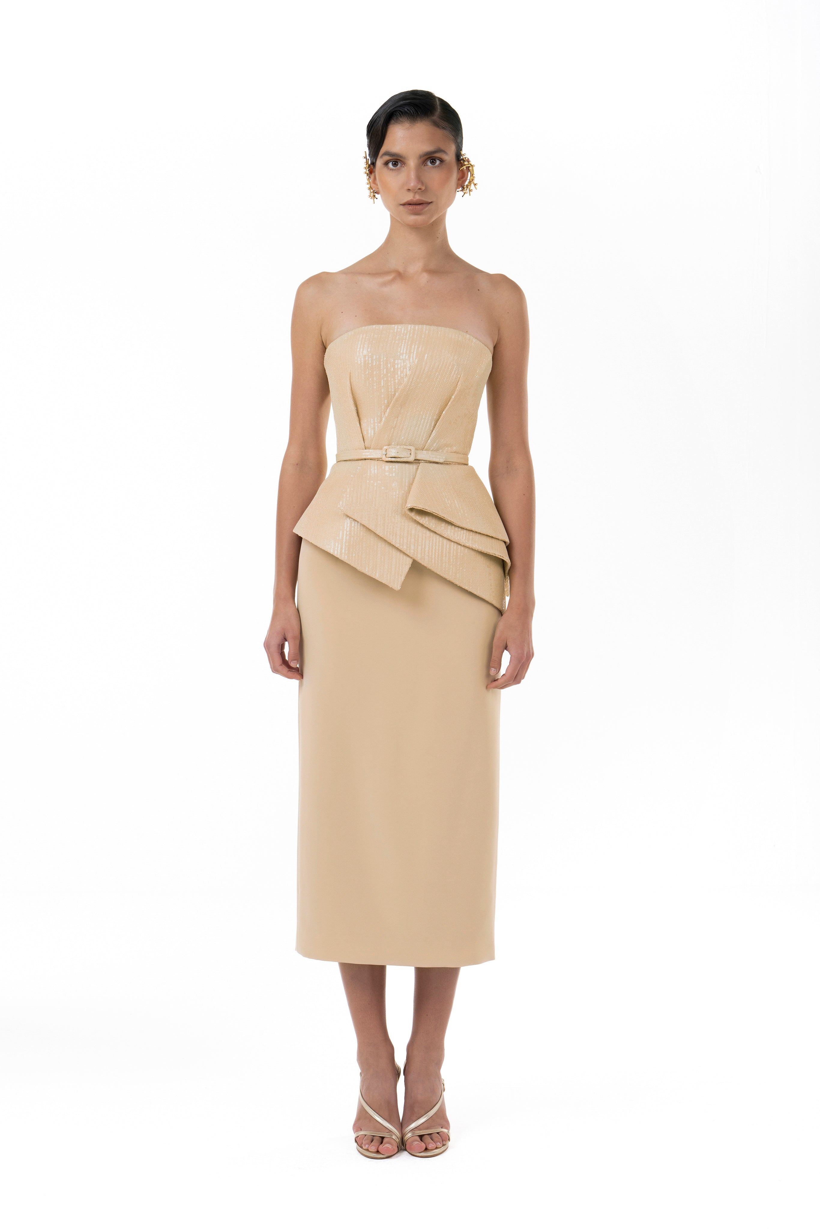 Strapless Dress - Luxury Evening Dress | Rami Al Ali Beige / FR 46 - Preorder Strapless Dress - Luxury Evening Dress | Rami Al Ali Beige / FR 46 - Preorder