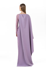 Fully Beaded Gown With Asymmetric Draped Overlay Cape