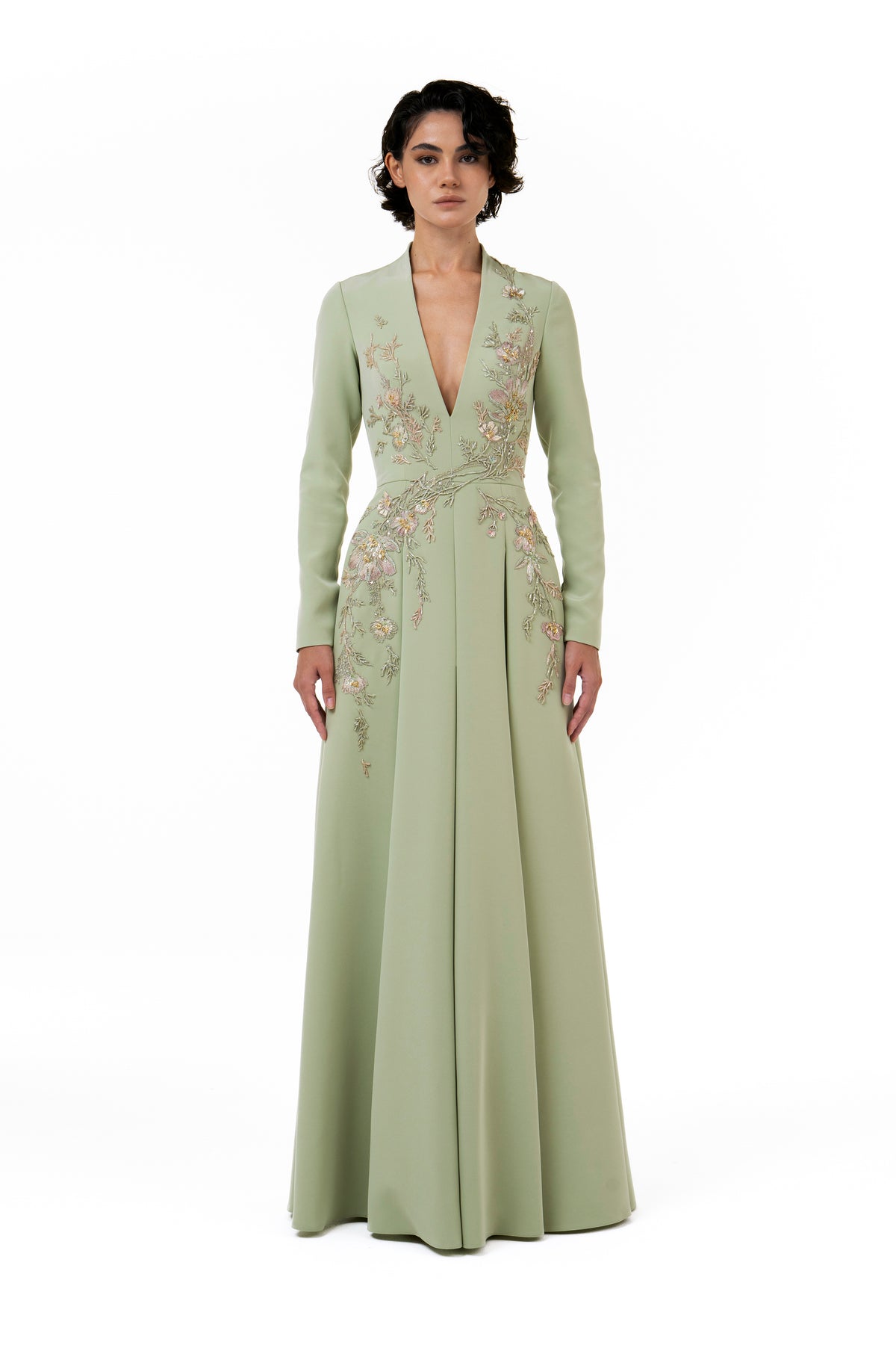 A-Line Paneled Gown With Embroidery