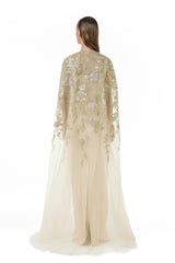 Tubino Gown With Embroidered Tulle Cape