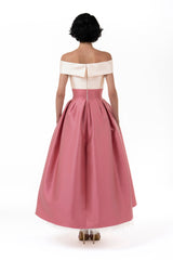 Off-Shoulder Dress With Voluminous Pleated Skirt