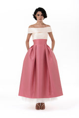 Off-Shoulder Dress With Voluminous Pleated Skirt