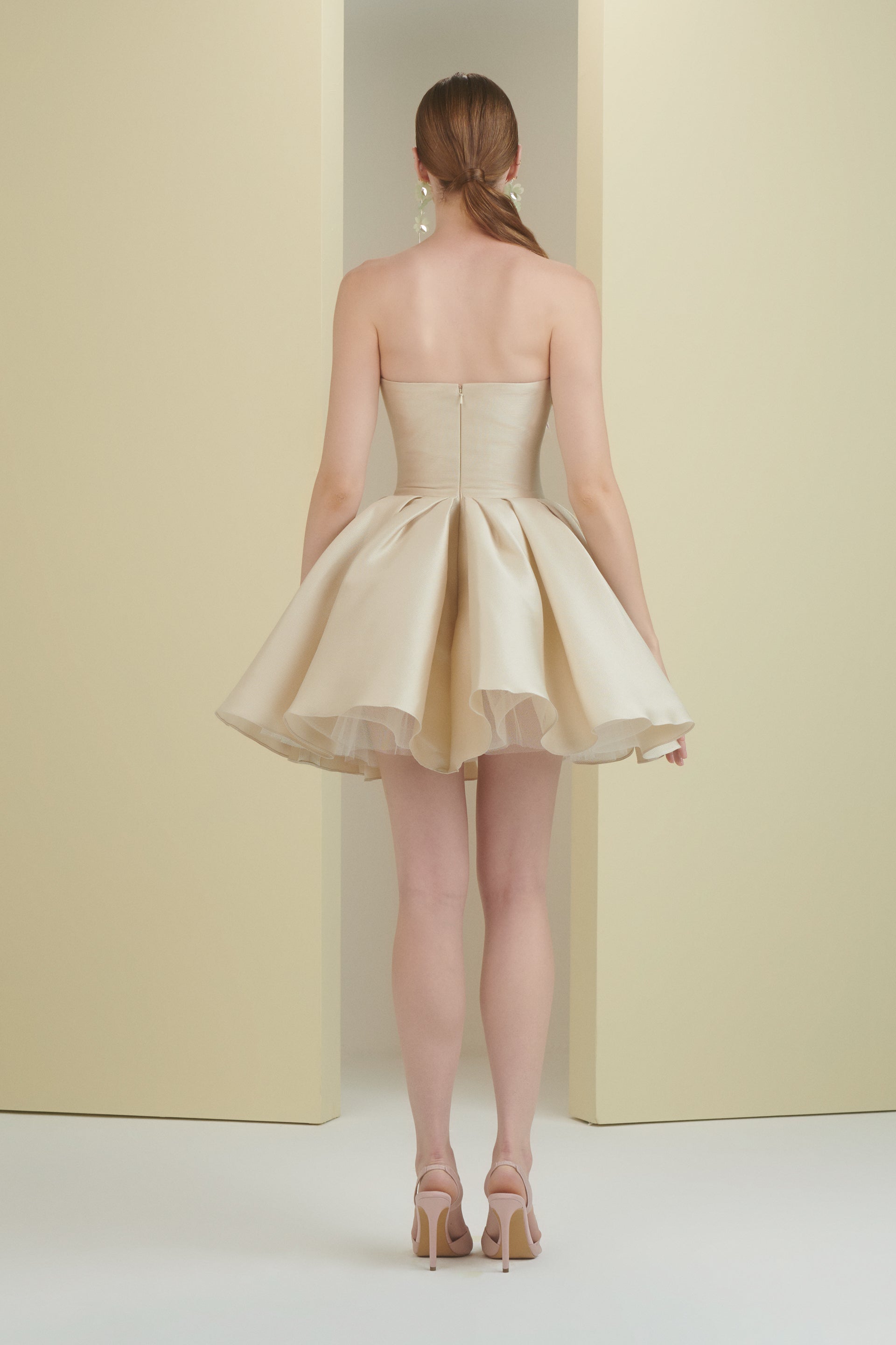 party dress, sculptural, colour block, mini dress, sequin mini dress, cram dress, strapless dress, ready to wear designer, evening dress Dubai, buy dress Dubai, fashion designer Dubai, SS24 collection, Spring summer collection, gala dress