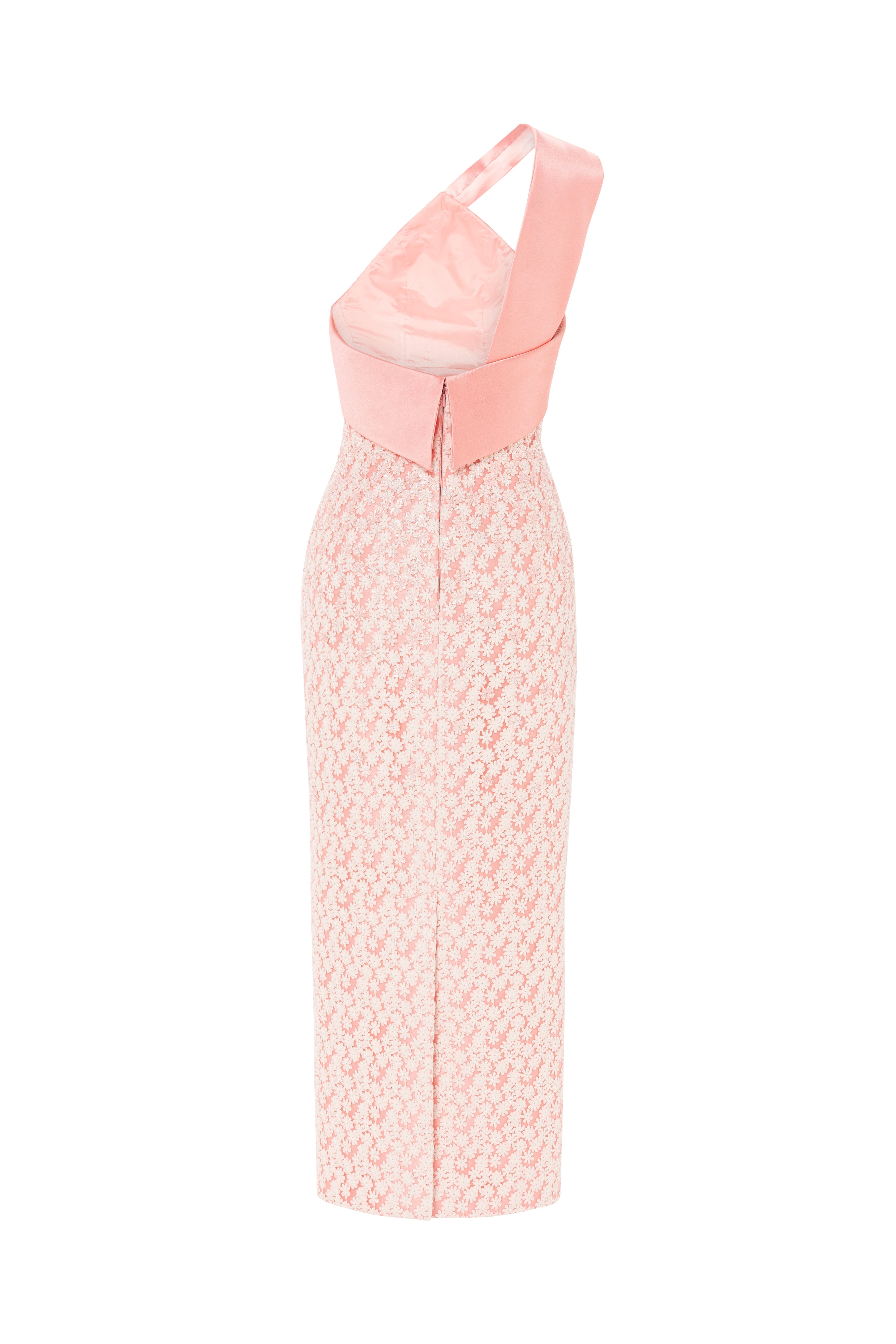 embroidery, column midi dress, one shoulder, asymmetrical neckline, guipure lace, midi length, fitted dress, cream dress, floral, beading dress, 3d embellished dress, red carpet dress, ready to wear designer, evening dress Dubai, buy dress Dubai, fashion designer Dubai, SS24 collection, Spring summer collection, gala dress