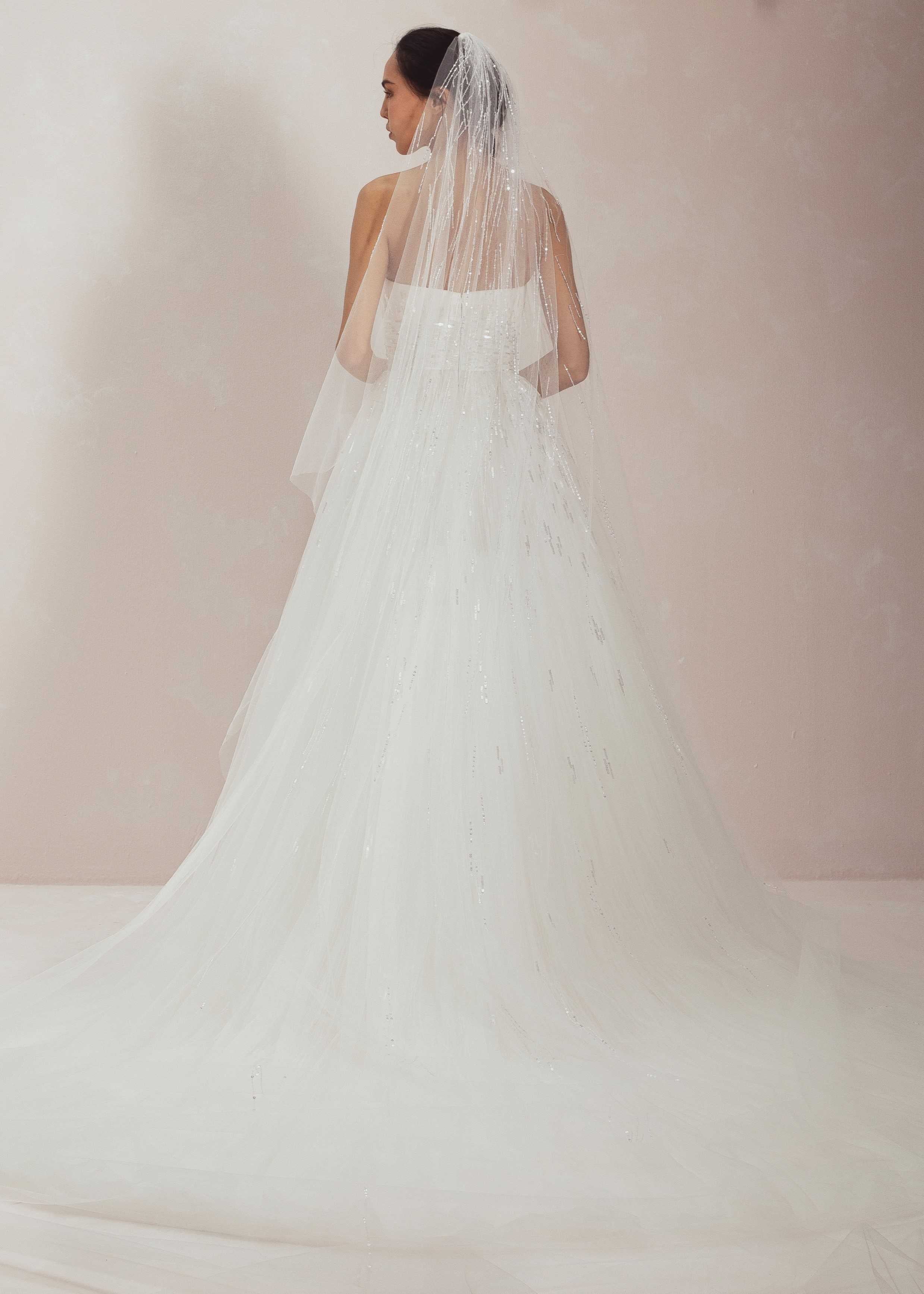 Tulle Veil With Lines Of Intricate Beadwork