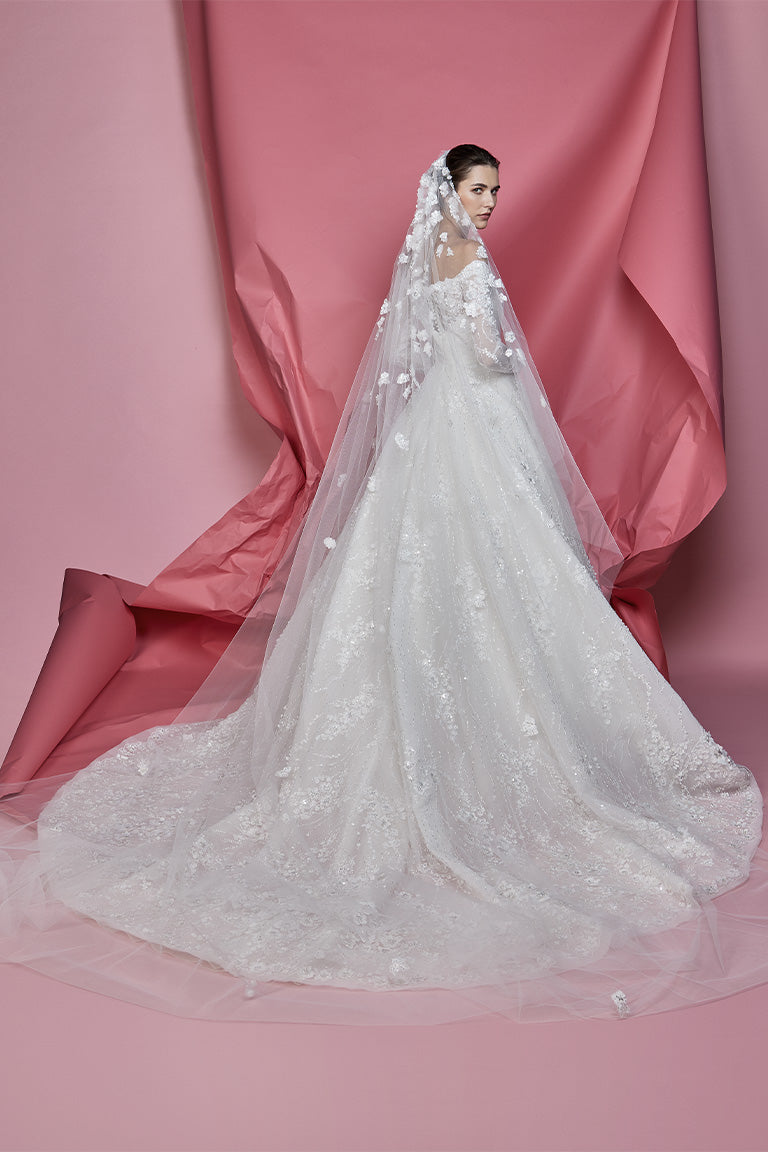 Floral Soft Tulle Fully Embellished Veil