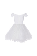 Short skirt frilled tulle wedding gown