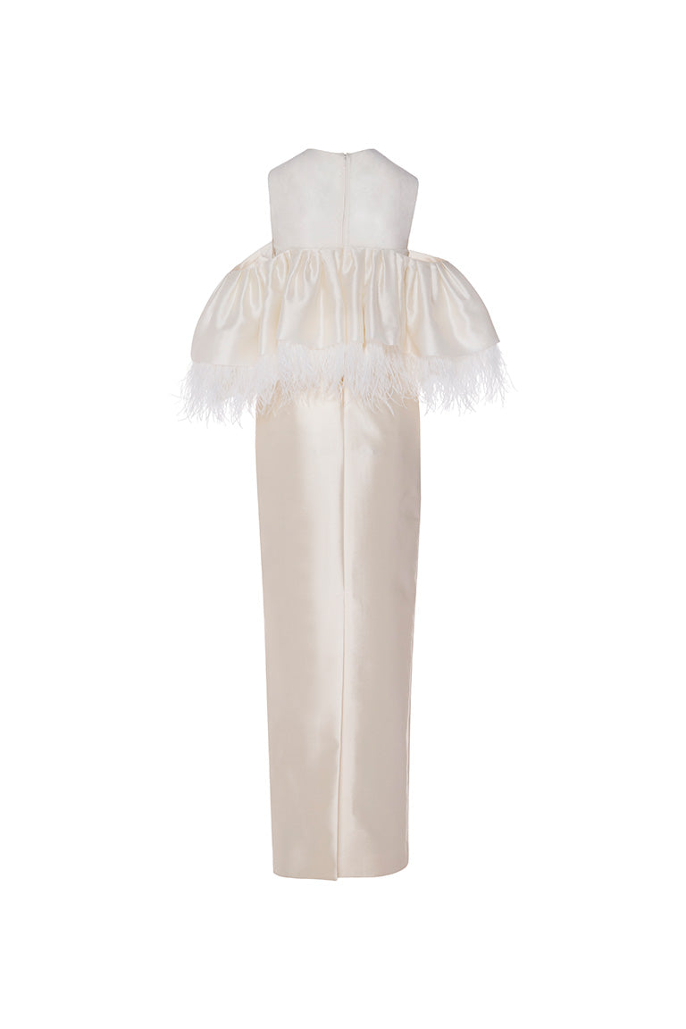 Tubino Crepe Wedding Dress With Feather Decorations