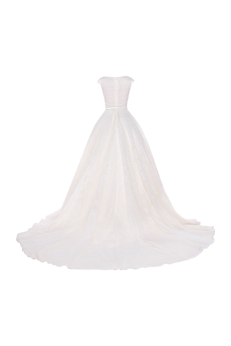Cup Sleeves Embroided Big Volume Wedding Dress