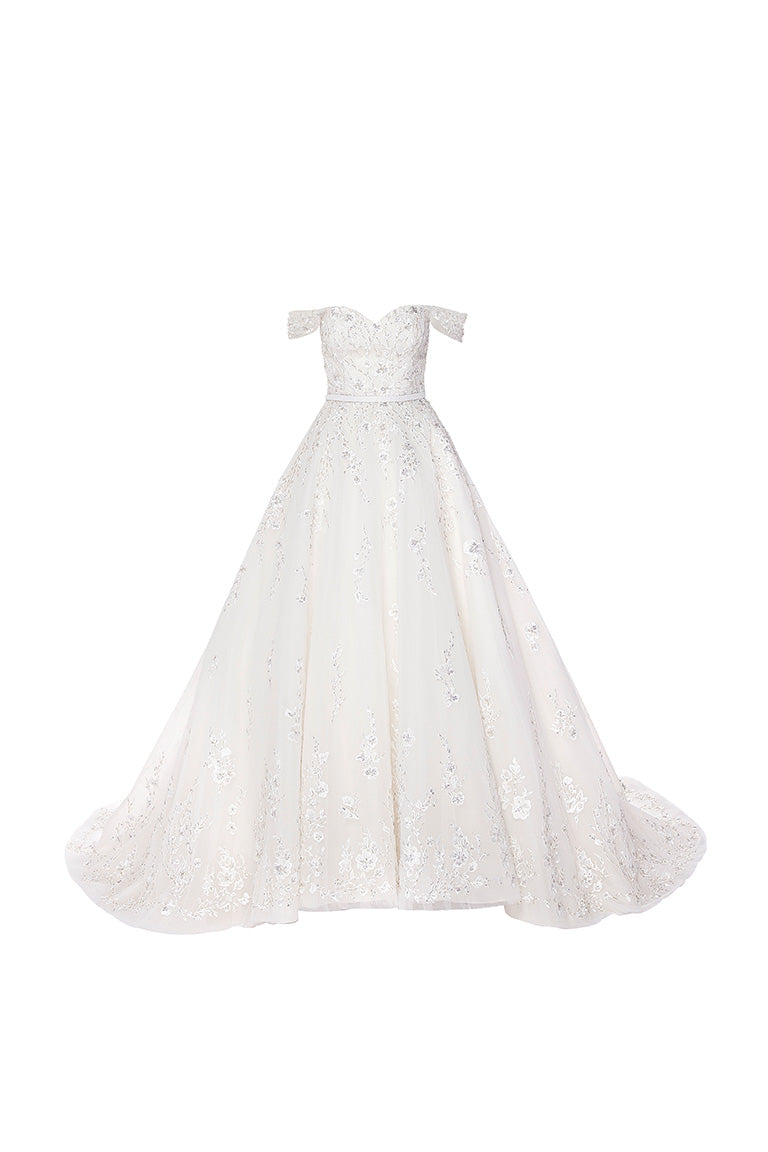 Glamorous Off-Shoulder Lace Wedding Gown