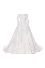 Luxuriant off-shoulder volume lace embellished wedding dress