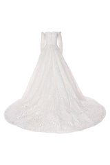 Luxuriant off-shoulder volume lace embellished wedding dress