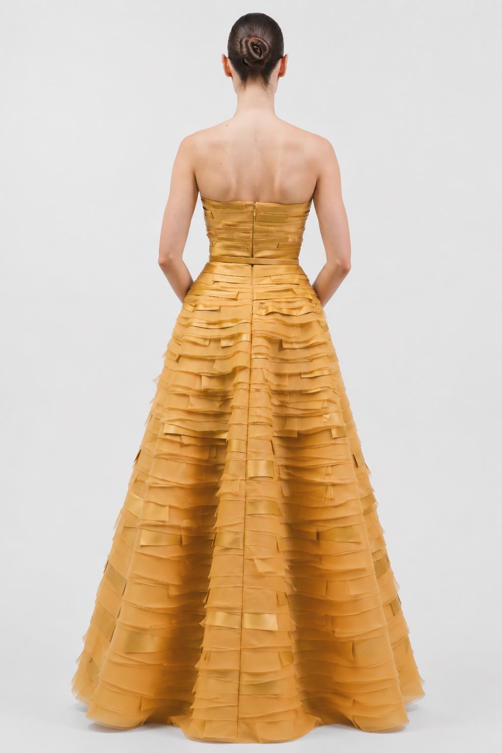 Strapless Full-Length Gown With Multi-Layered Geometric Panelling