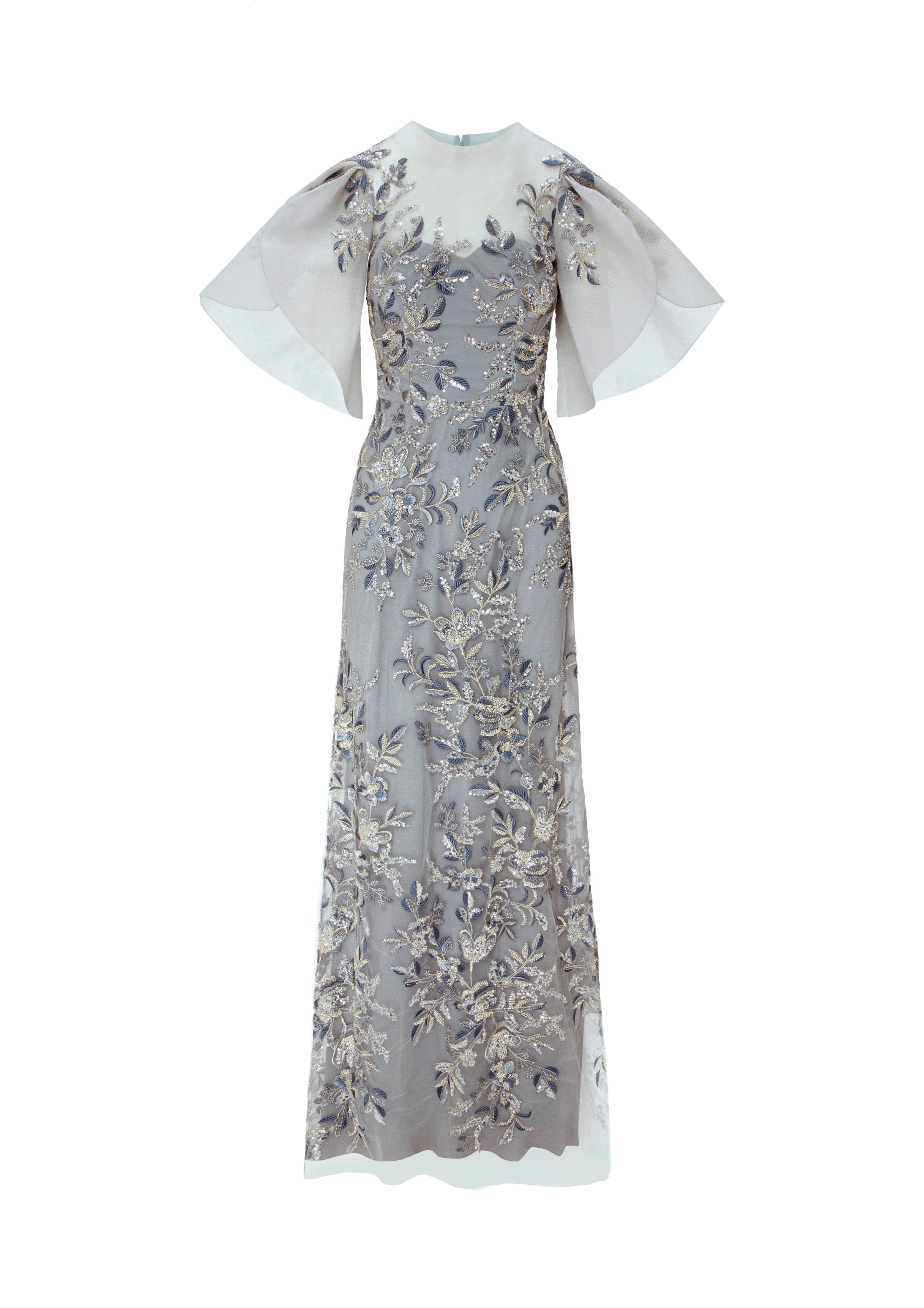Fully Embroidered Gown With Structured Sleeves