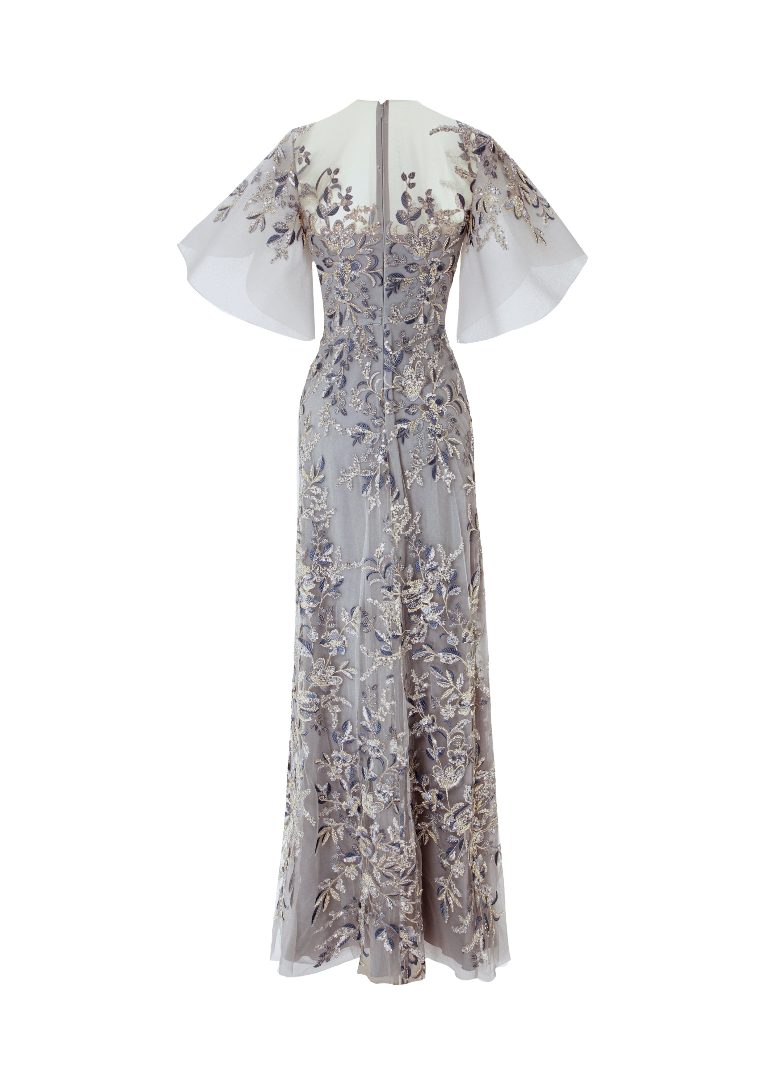 Fully Embroidered Gown With Structured Sleeves