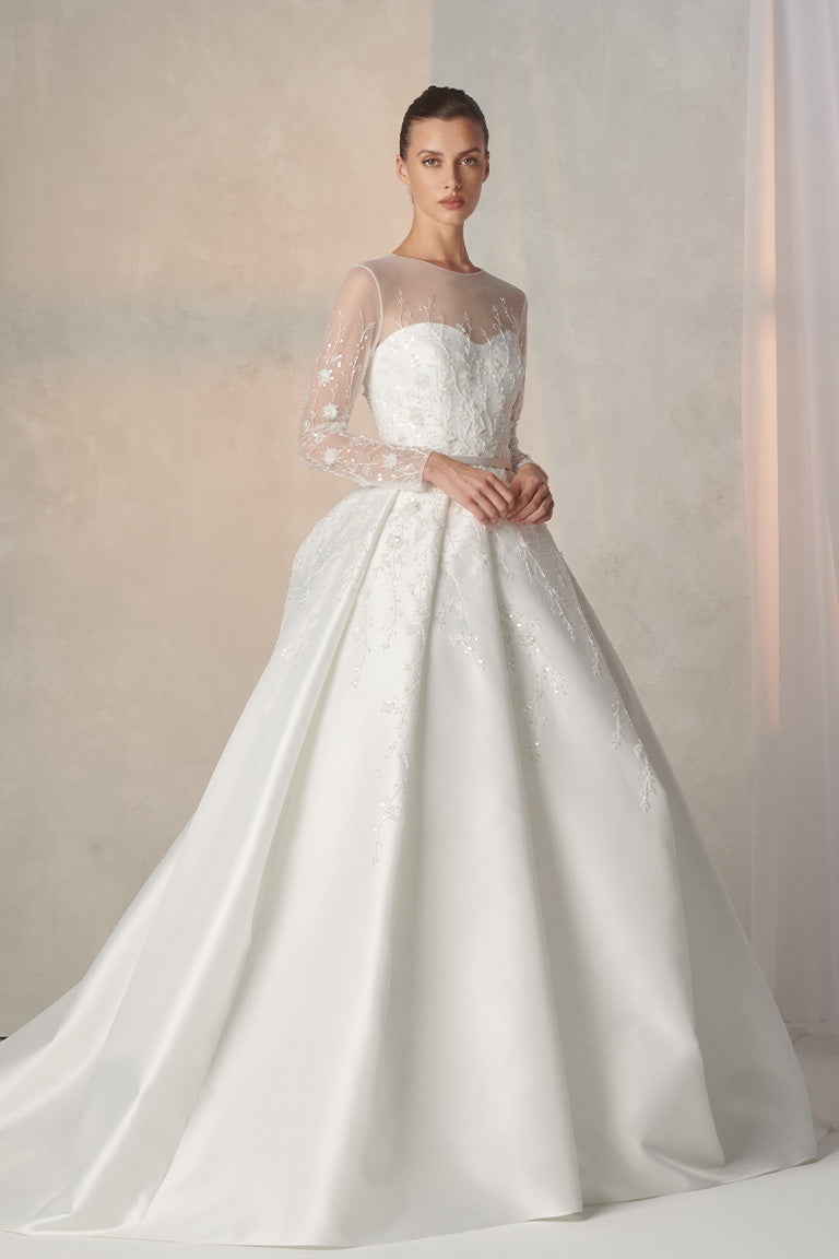 Cathedral Elegant Satin Wedding Dress