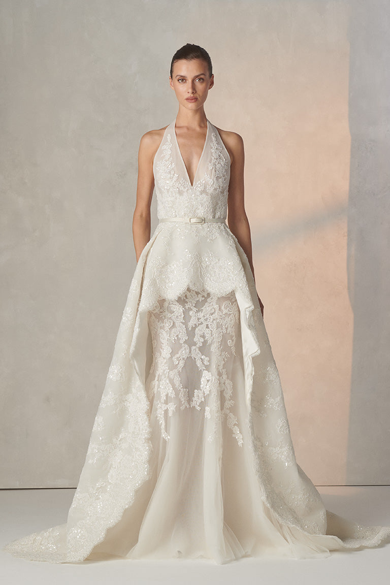 Extravagant Mermaid Overskirt Wedding Dress