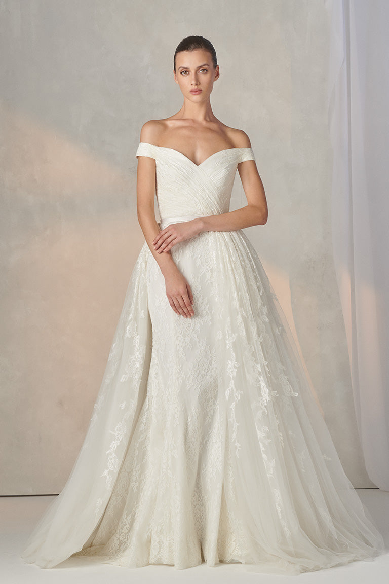 Full Lace Mermaid Wedding Dress With Volume Overskirt