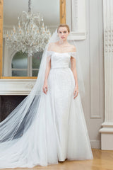 fully embellished drop off tulle wedding dress