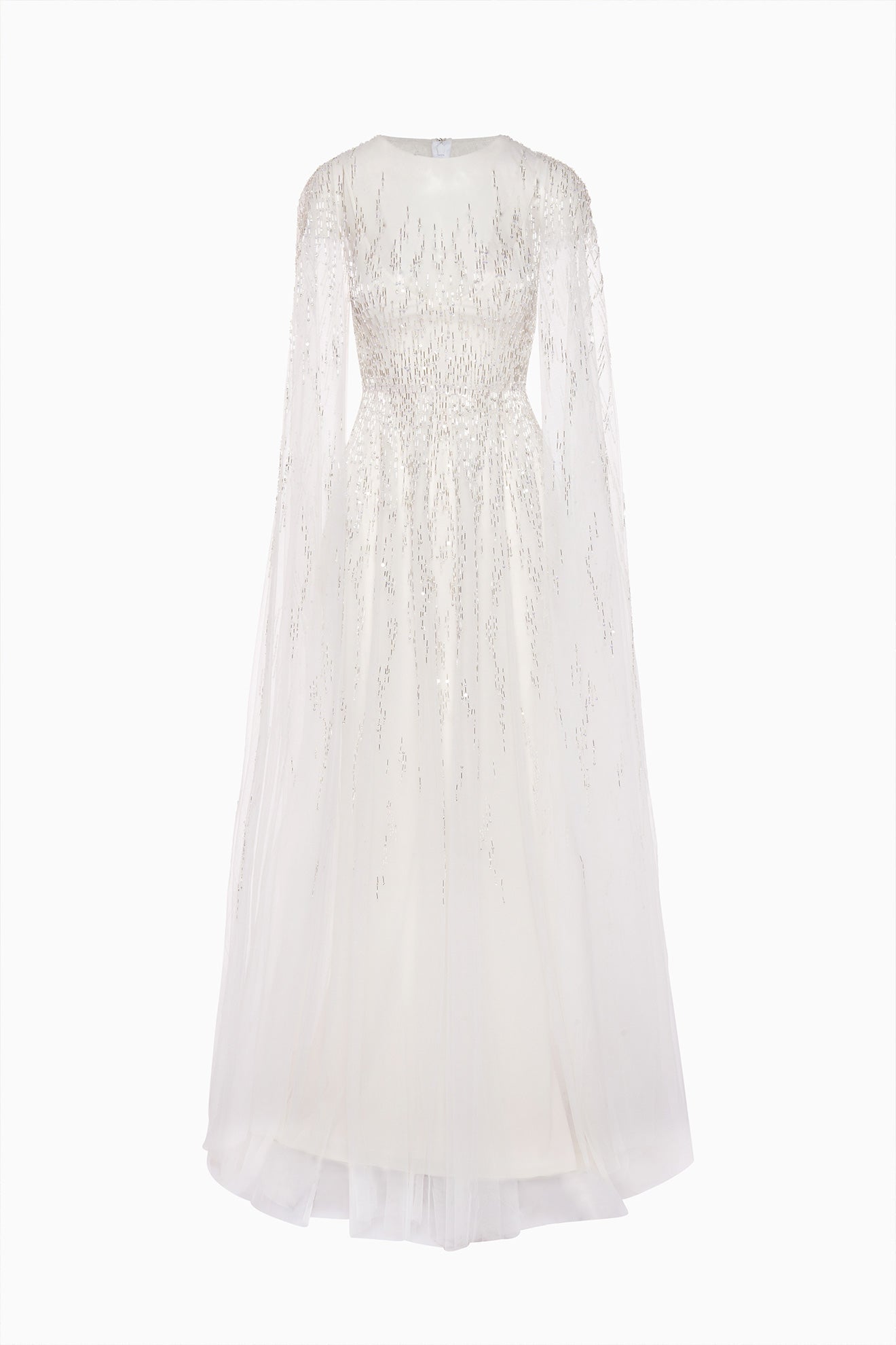 Flowy Fully Embellished Wedding Dress With Long Cape