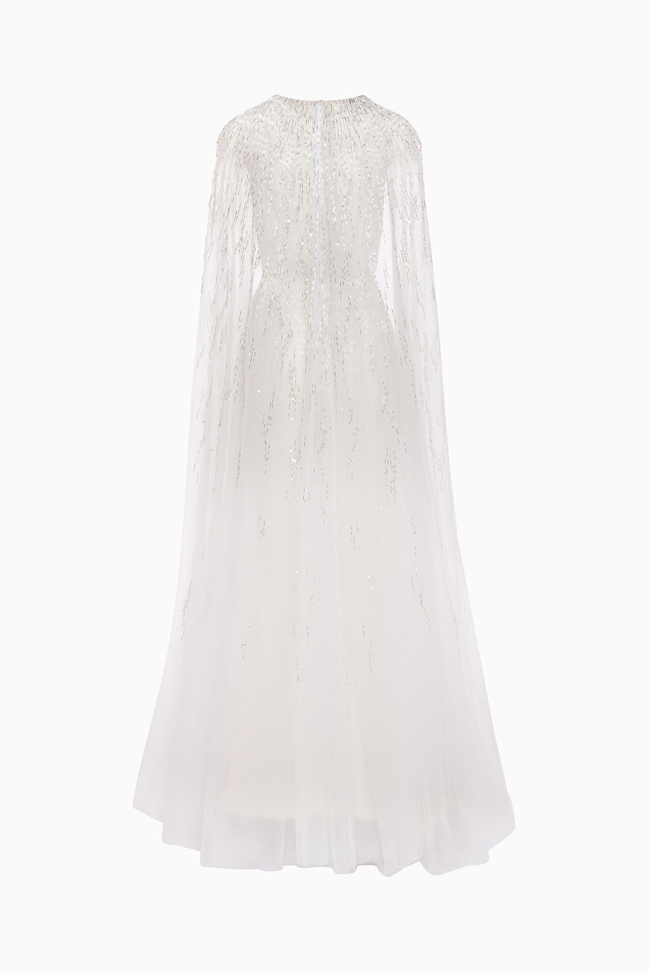 Flowy Fully Embellished Wedding Dress With Long Cape
