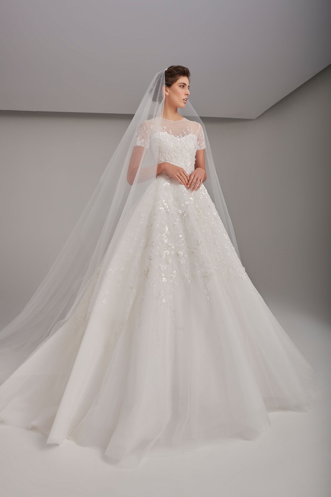 Fairytale Fully Embroidered Volume Wedding Dress With Tea-Cup Sleeves