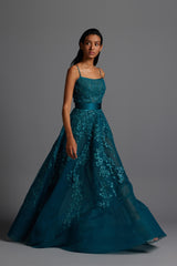Strapless Fully Embroidered tulle volume gown