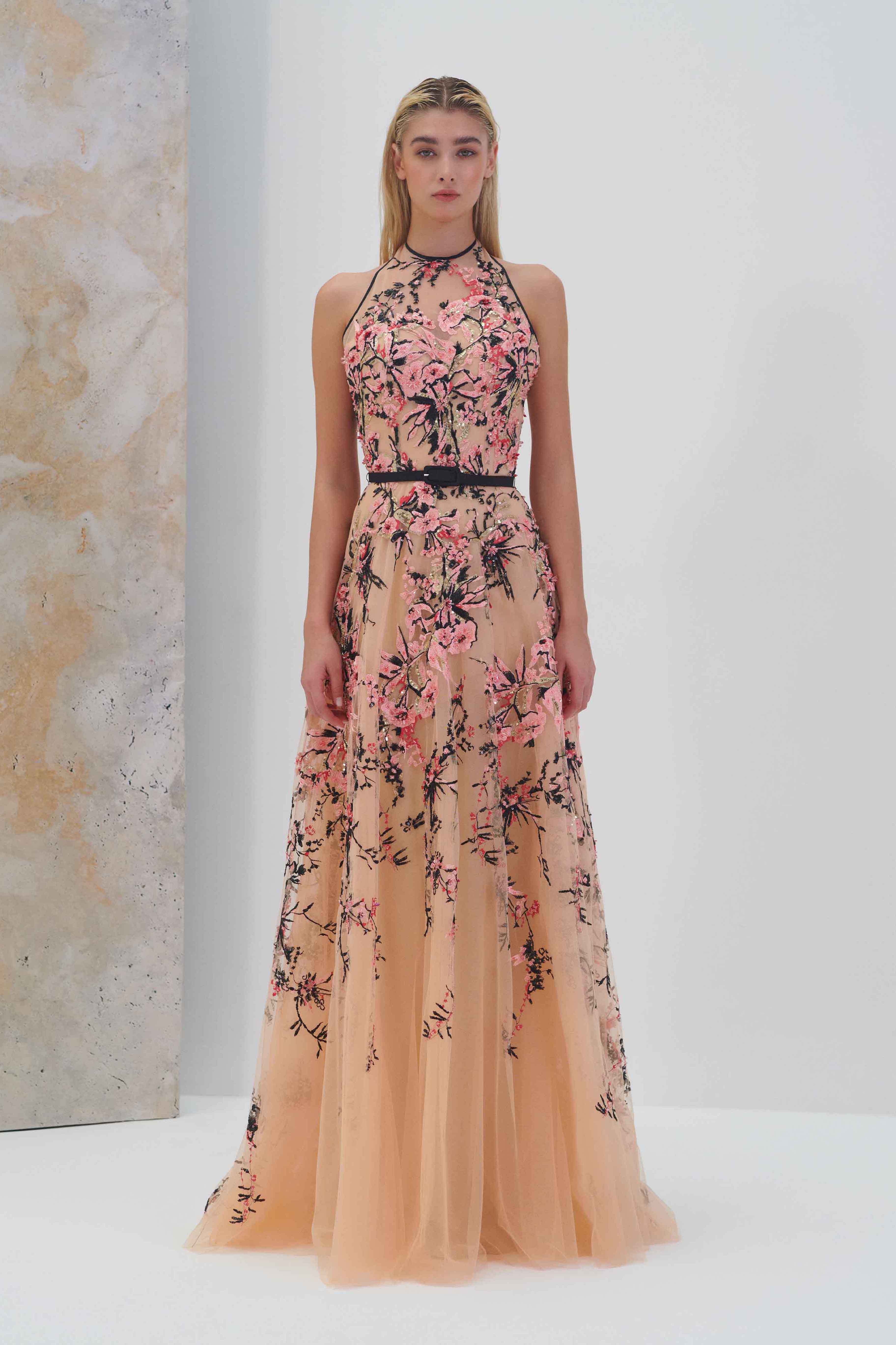 Floral Halter-Neck Embroidered Dress