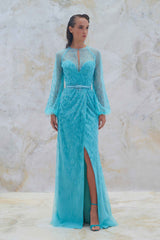 Royal overlap tulle dress with long sleeves