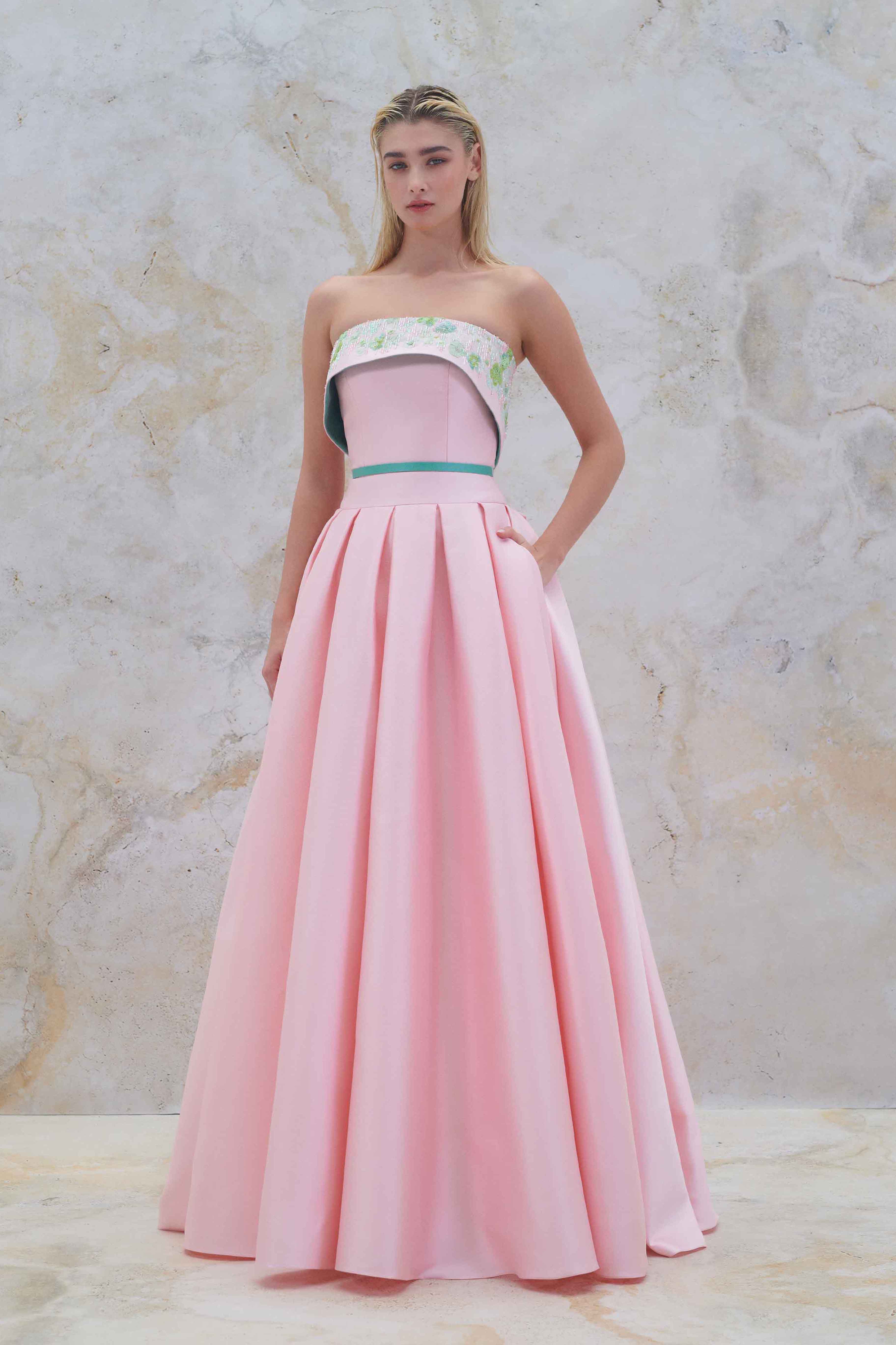 Princess ball gown with strapless beaded décolletage