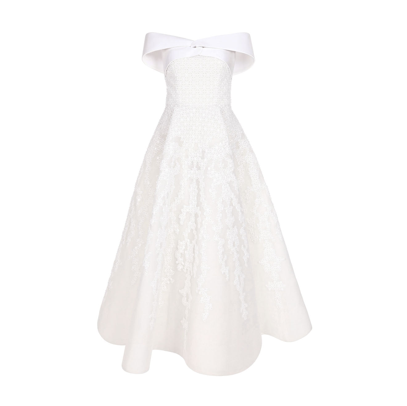 Richly Embroidered Off-Shoulder Wedding Dress With Paneled Skirt