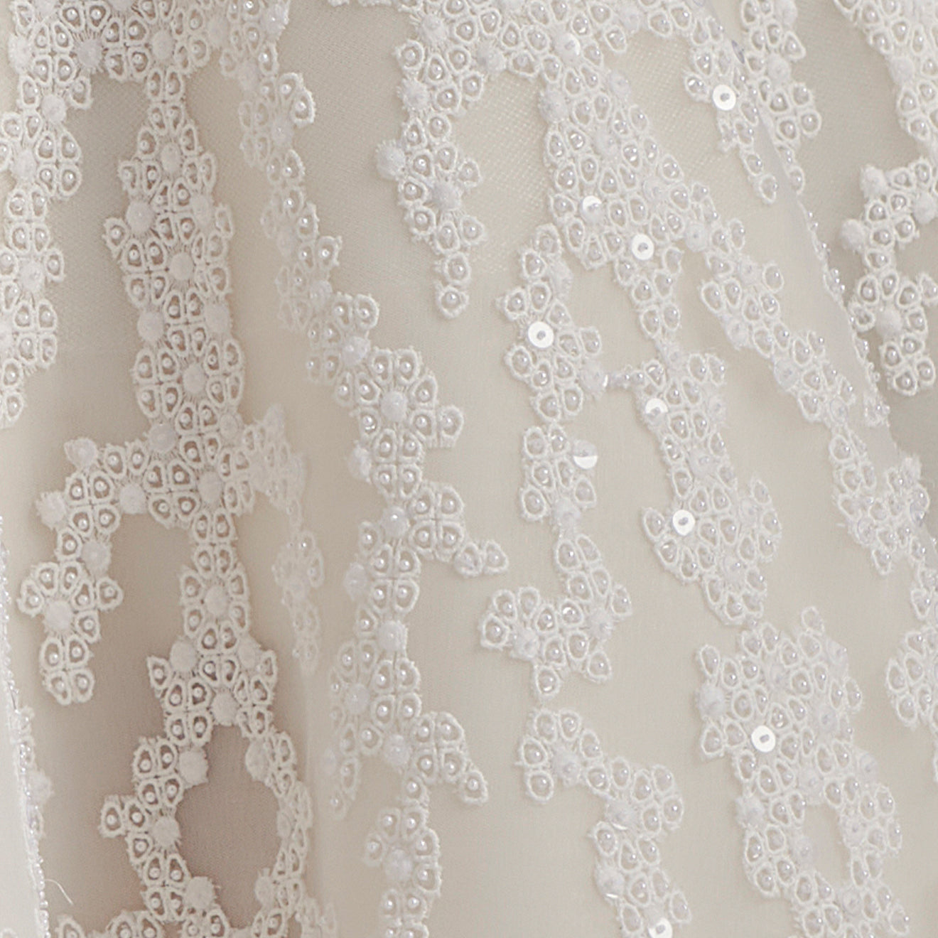 Richly embroidered off-shoulder wedding dress with paneled skirt (Sale)