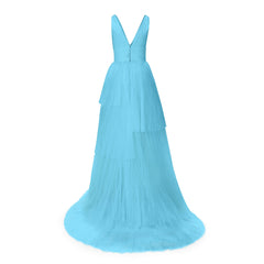 Flowy V-neckline layered tulle wedding gown
