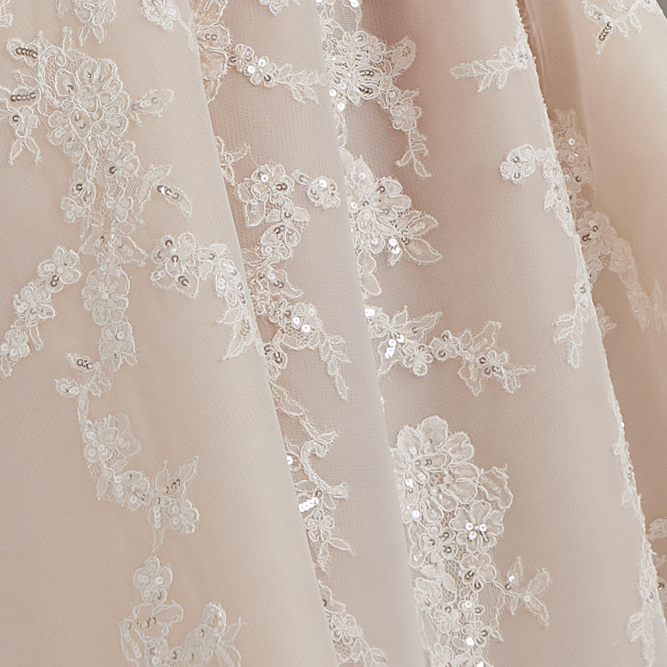 Fully embroidered box-pleated wedding dress with intricate lace (Sale)