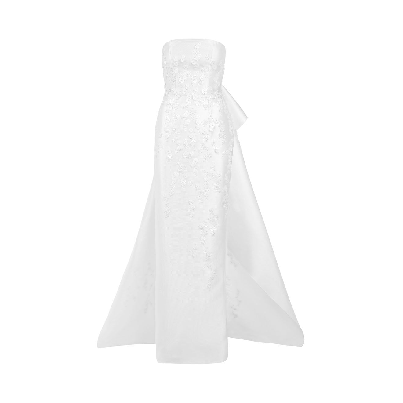 Silky Embroidered Elegant Wedding Gown With Long Train
