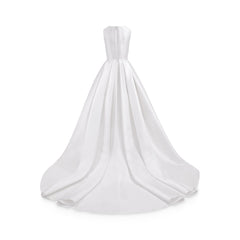 Silky V-neckline box-pleated wedding gown with long train