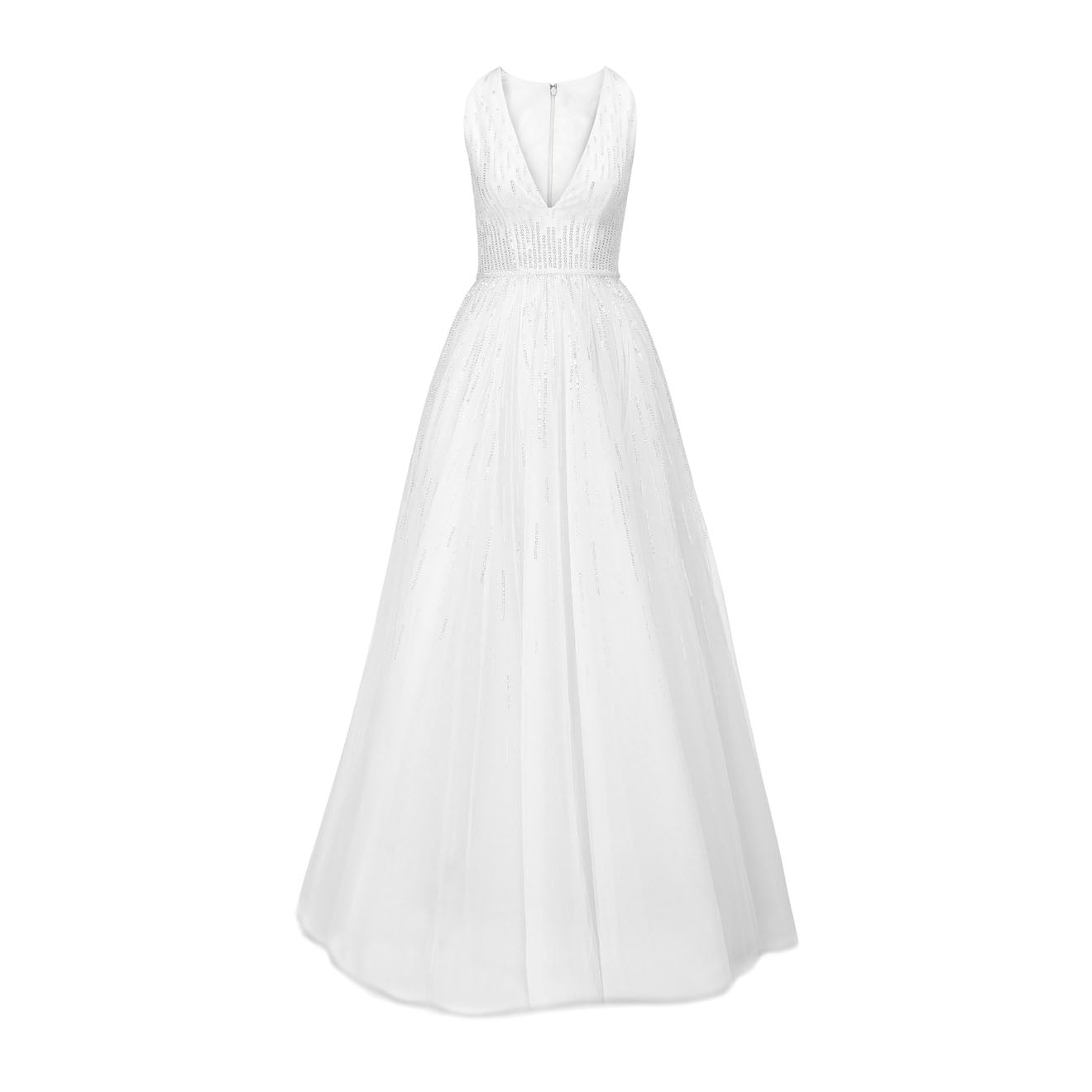 Luxury V-Neckline Tulle Wedding Gown With Shimmery Beads