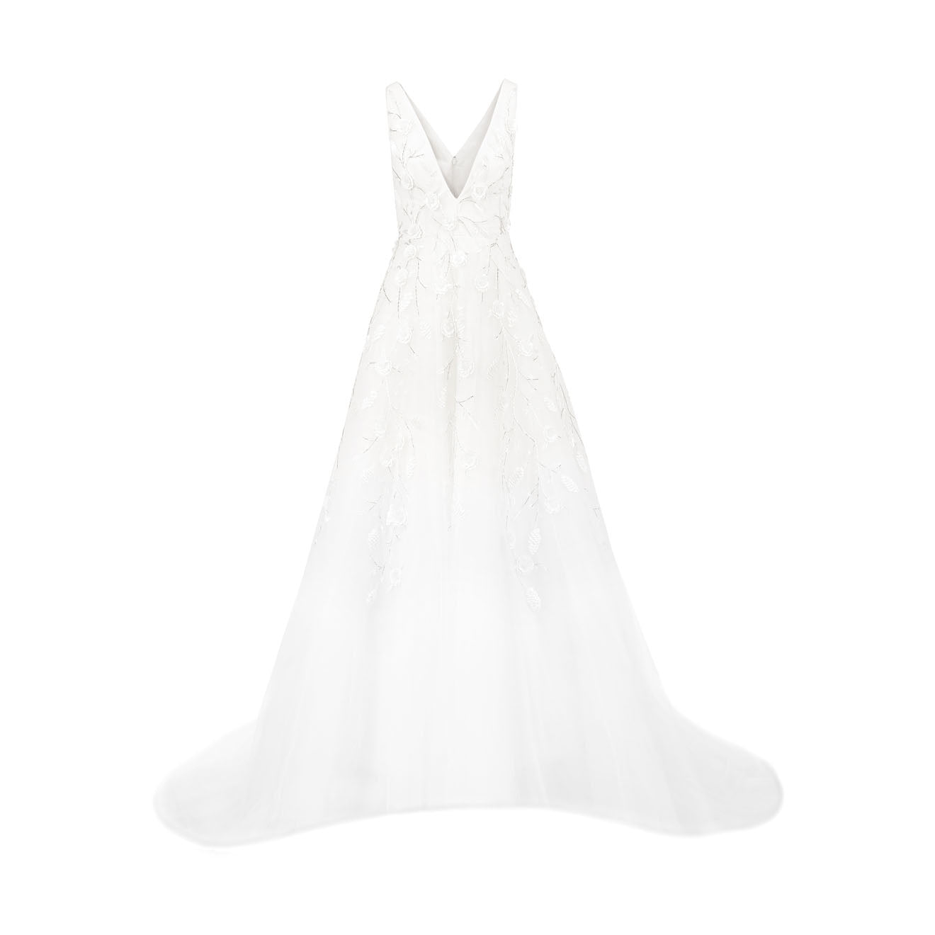 Fully Embellished Floral Tulle Volume Wedding Dress With Cascading Train
