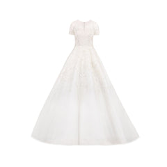 Fairytale fully embroidered volume wedding dress with tea-cup sleeves