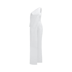 Asymmetrical single shoulder jumpsuit with white cape