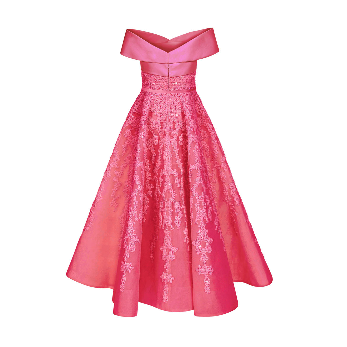 Richly Embroidered Off-Shoulder Wedding Dress With Paneled Skirt